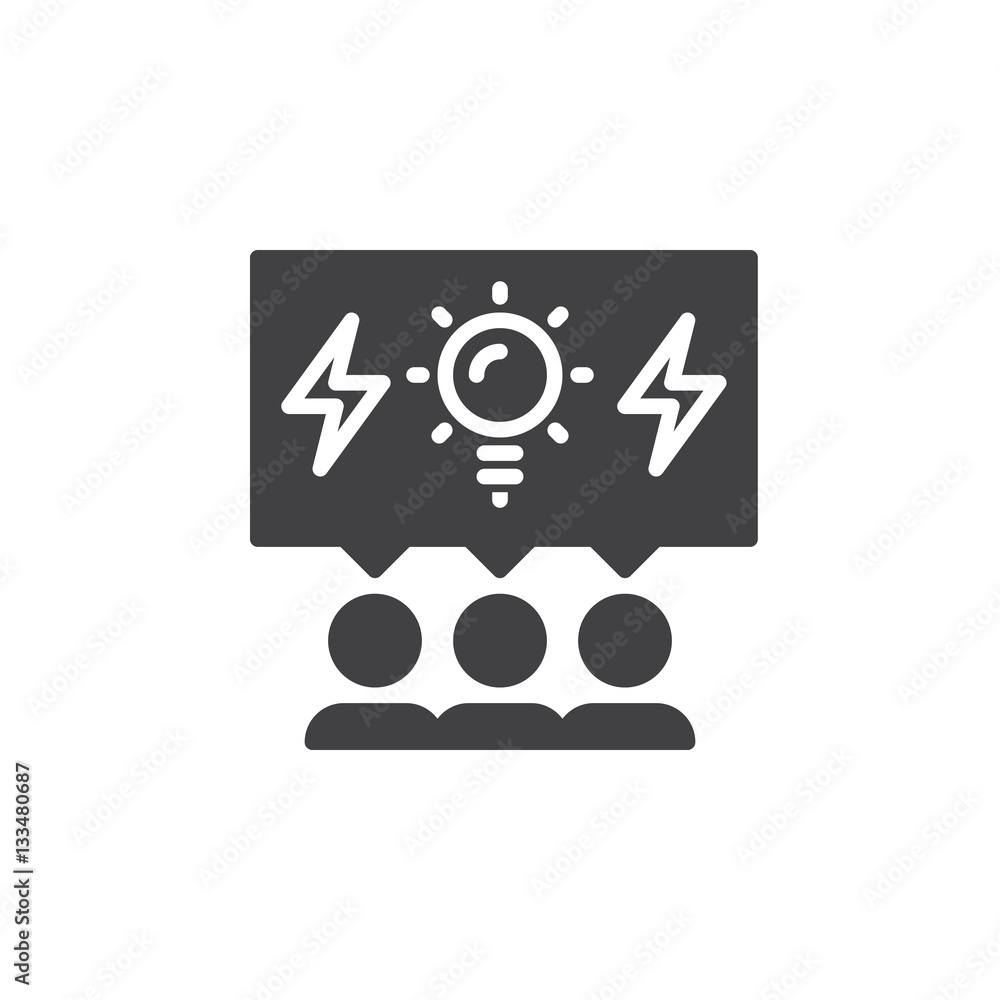 Brainstorming people icon vector, filled flat sign, solid pictogram isolated on white. Brainstorm symbol, logo illustration Brainstorming people icon vector, filled flat sign, solid pictogram isolated on white. Brainstorm symbol, logo illustration