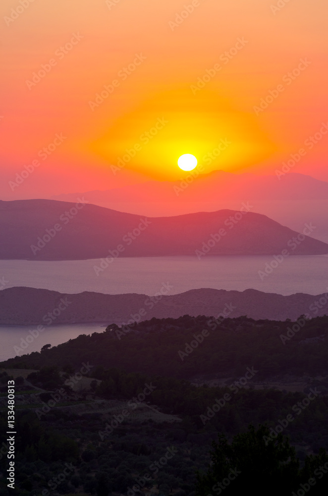 Beautiful sunset on Rhodes island, Greece