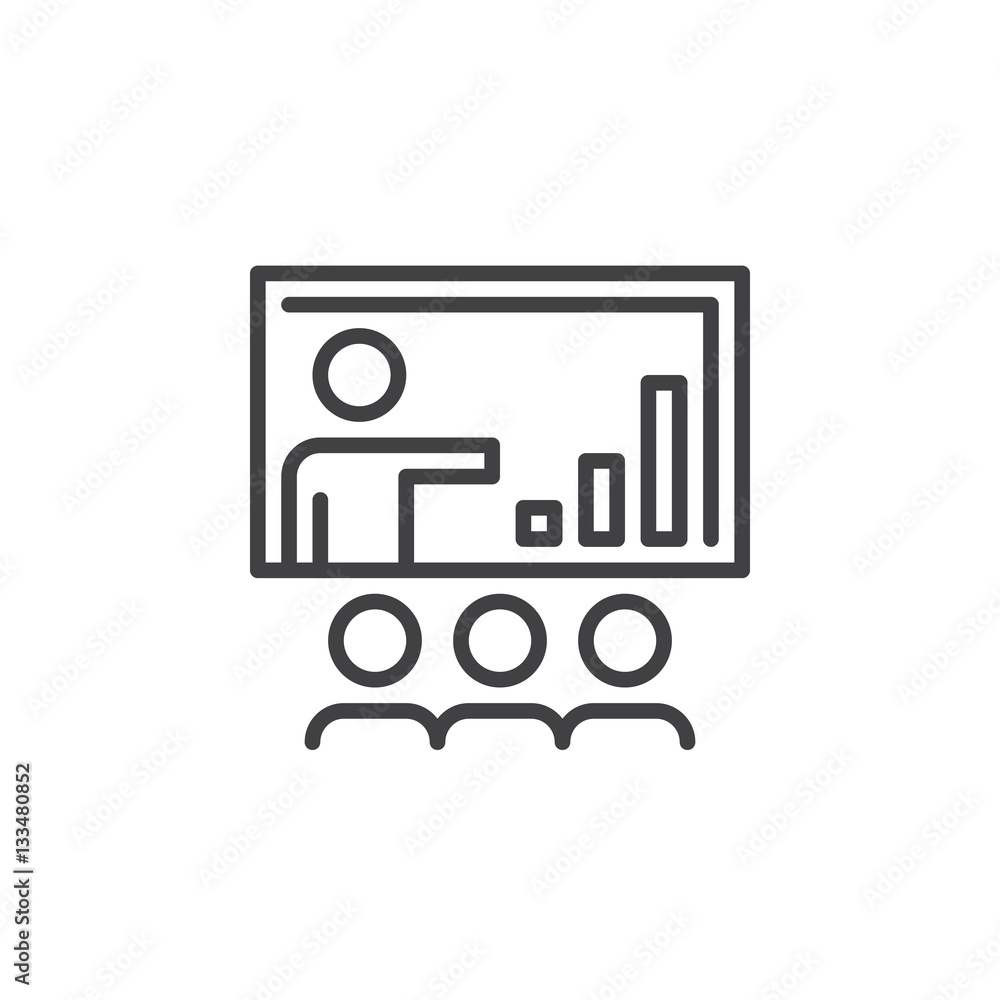 Business presentation line icon, outline vector sign, linear pictogram isolated on white. Symbol, logo illustration Business presentation line icon, outline vector sign, linear pictogram isolated on white. Symbol, logo illustration