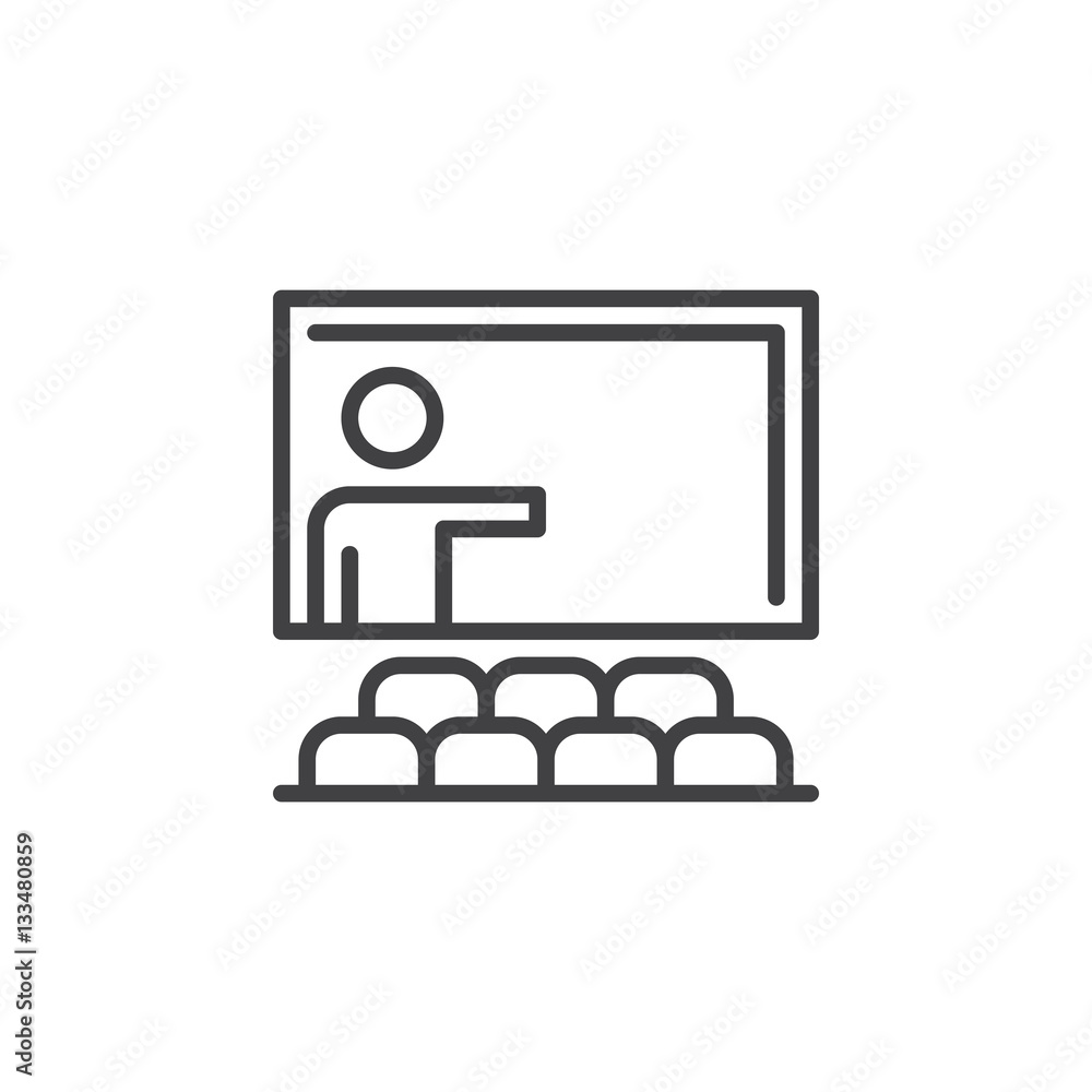 Training seminar line icon, outline vector sign, linear pictogram isolated on white. Classroom symbol, logo illustration Training seminar line icon, outline vector sign, linear pictogram isolated on white. Classroom symbol, logo illustration