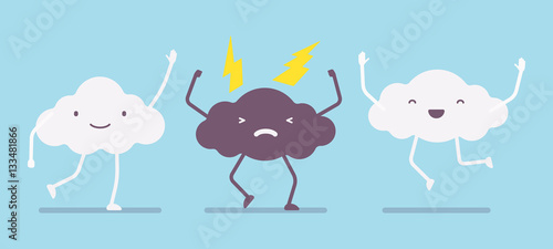 White fluffy happy and angry lightning storm clouds