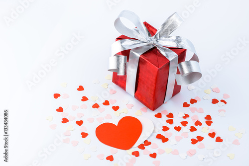 Fototapeta Naklejka Na Ścianę i Meble -  Valentines Day and gift box and Paper Heart Shape