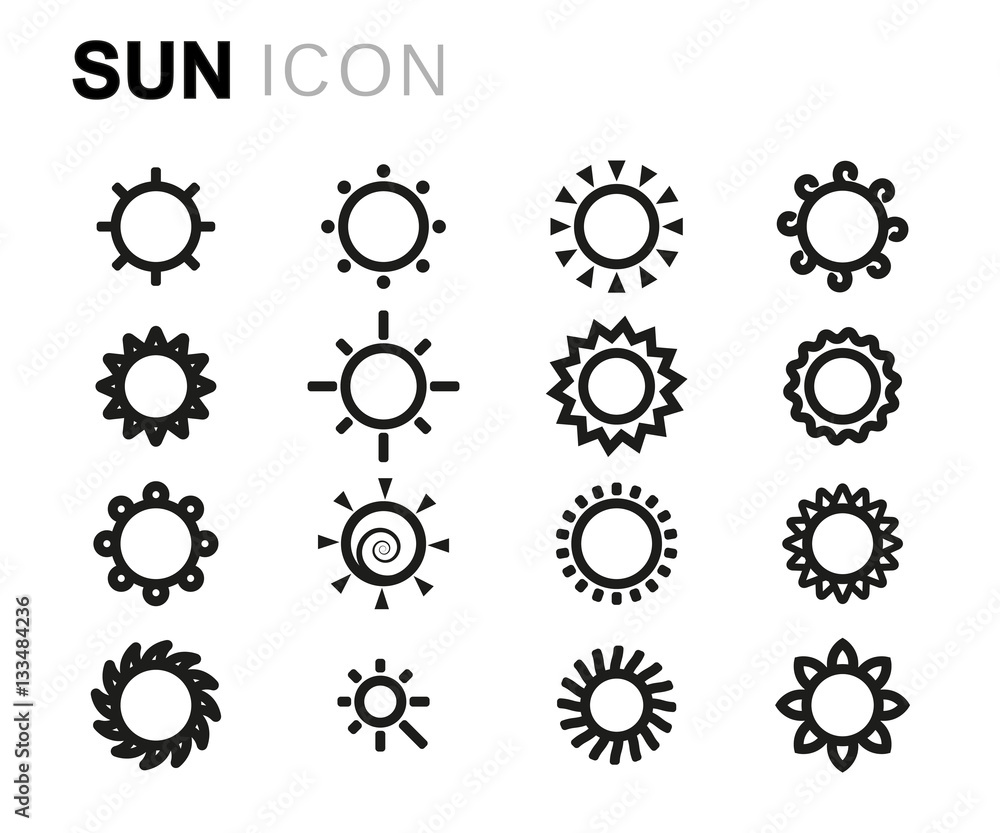 Vector line sun icons set Vector line sun icons set