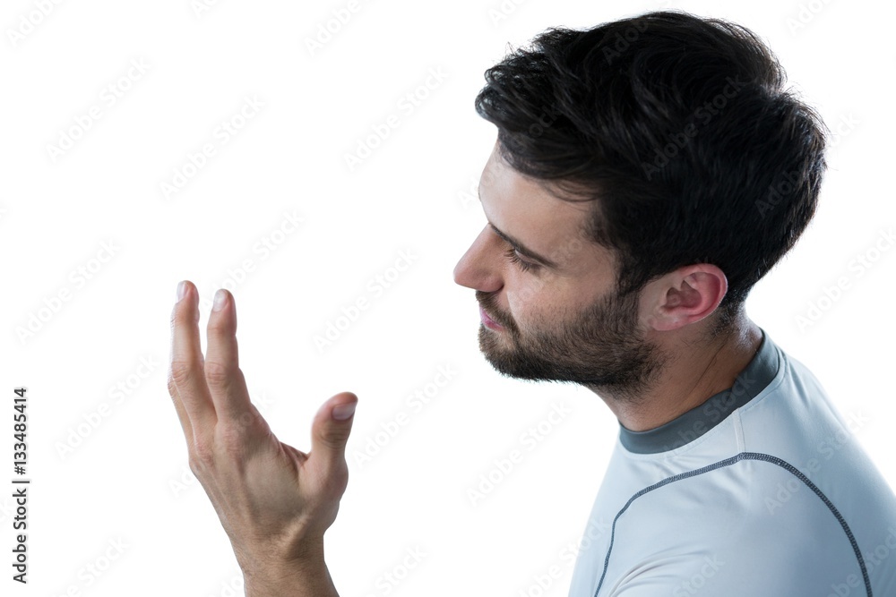 Hand of man pretending to hold an invisible object Hand of man pretending to hold an invisible object