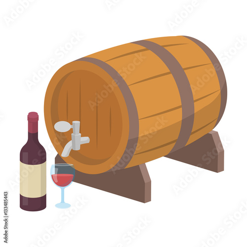 Wooden wine barrel icon in cartoon style isolated on white background. France country symbol stock vector illustration.