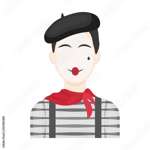 French mime icon in cartoon style isolated on white background. France country symbol stock vector illustration.