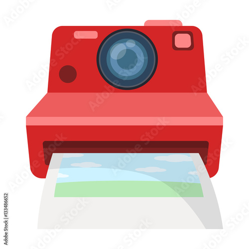 Retro photocamera icon in cartoon style isolated on white background. Hipster style symbol stock vector illustration.