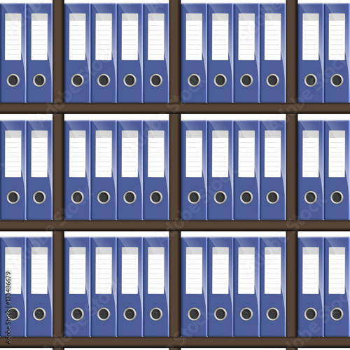 Vector blue office folders with arch mechanism on the shelf.