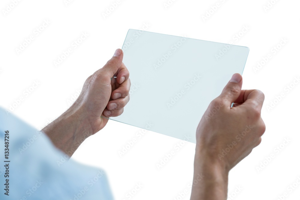 Man using futuristic digital tablet Man using futuristic digital tablet