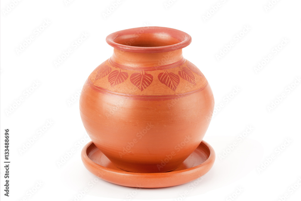 Clay pot and plate .