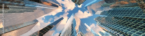Panorama of beautiful skyscrapers against the sky with clouds. 3d rendering. photo