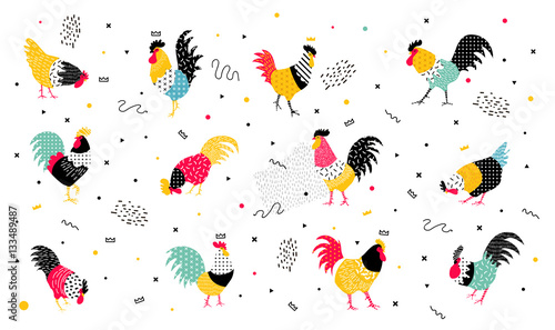 Set roosters in a pop art style.