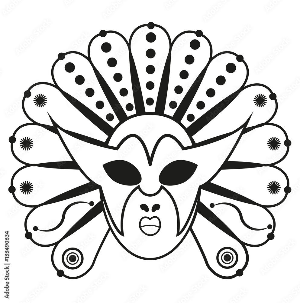 Vector illustration of a carnival mask for coloring, maschera di carnevale  vettoriale da colorare Stock Vector