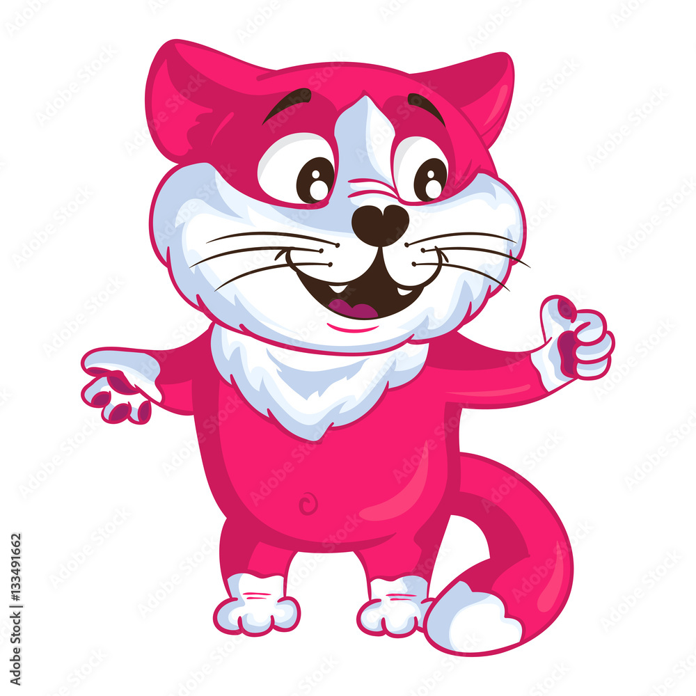 Cartoon vector pink cat shows like. Vector illustration. Cartoon vector pink cat shows like. Vector illustration.