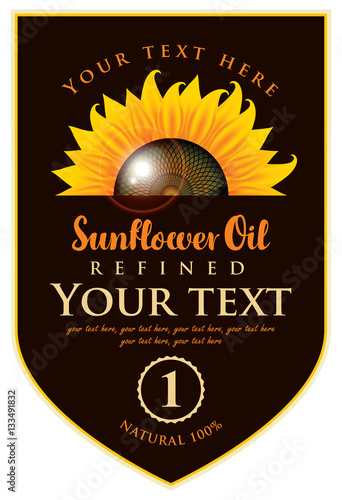 vector label for refined sunflower oil with sunflower