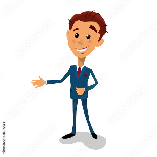 Cartoon vector illustration young businessman pointing to the lateral