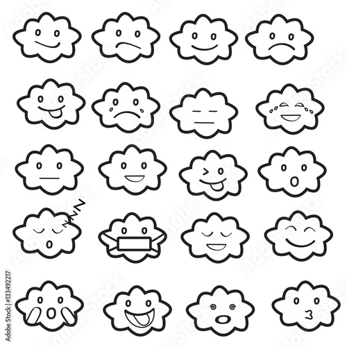 Abstract funny flat style emoji emoticon icon set,cloud black