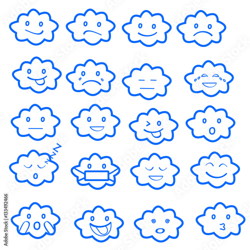 Abstract funny flat style emoji emoticon icon set,cloud blue