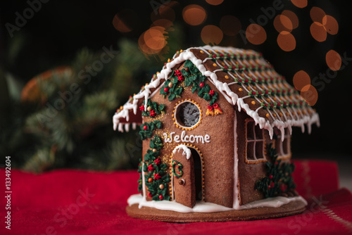 Christmas gingerbread house decorated inscription Welcome