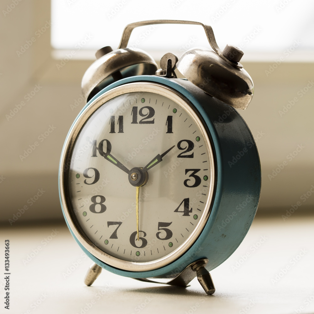 Naklejka premium old bracket clock, vintage mechanical USSR alarm clock