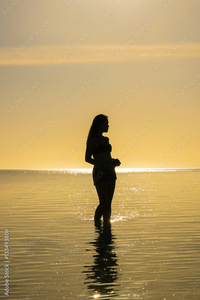 Sexy Woman Silhouette at the Beach