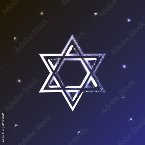 Glowing Star of David. Star of David in the sky. Brilliant Star of David