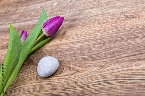 Fototapeta Naklejka Na Ścianę i Meble -  Violet tulips on a wooden background