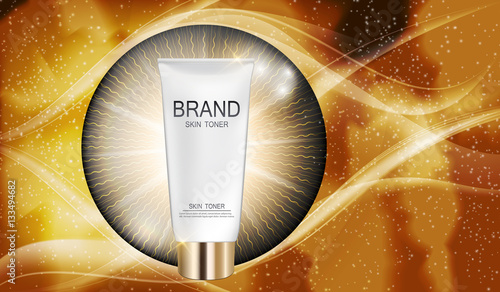 Skin Toner Bottle Template for Ads or Magazine Background. 3D Re