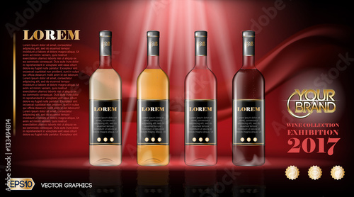 Vector wine bottles realistic style mock up. Detailed background with place for logo. Layout  future design and Publicity of your products