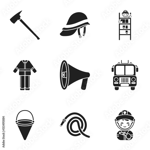 Fire department set icons in black style. Big collection of fire department vector symbol stock illustration