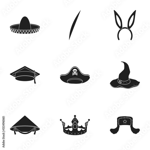 Hats set icons in black style. Big collection of hats vector symbol stock illustration