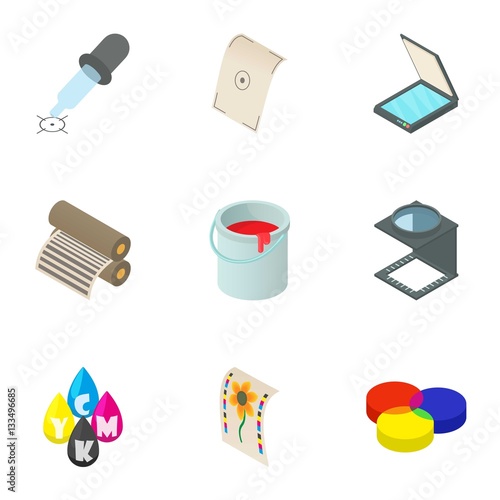 Printout icons set, cartoon style