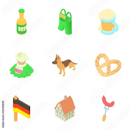 Tourism in Germany icons set  cartoon style