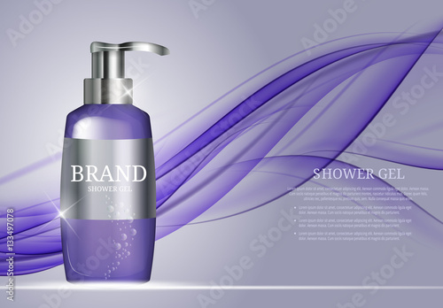 Shower Gel Bottle Template for Ads or Magazine Background. 3D Re