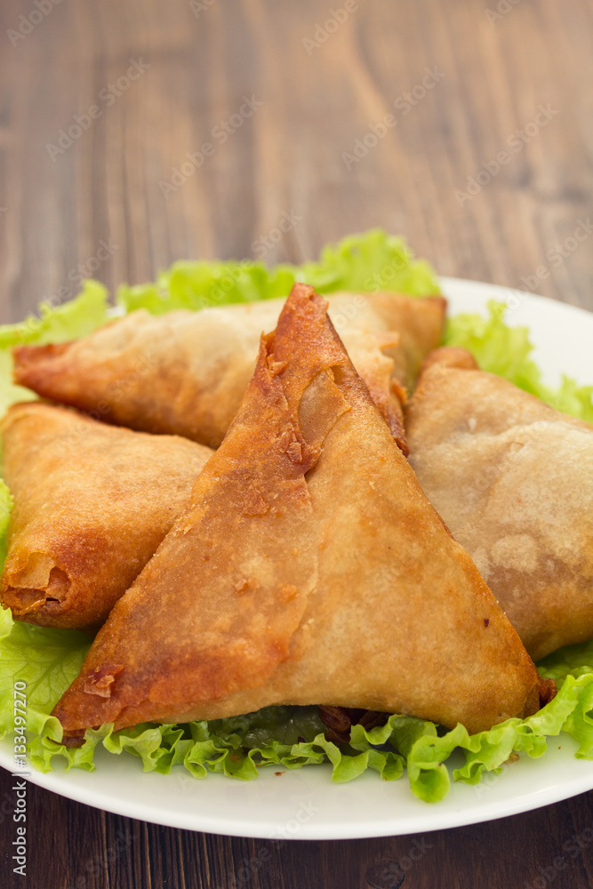 typical portuguese snack chamucas on plate typical portuguese snack chamucas on plate