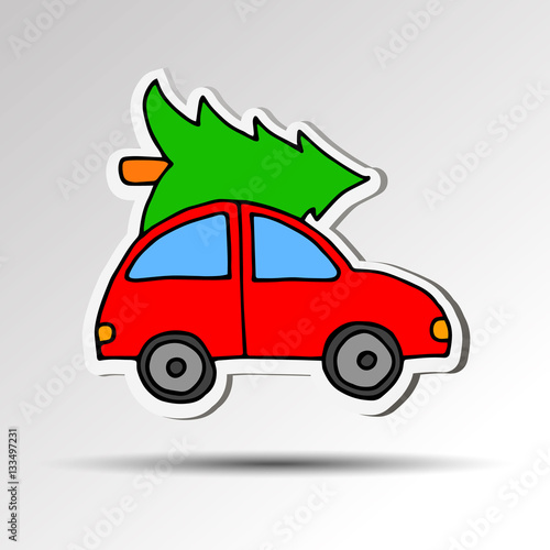 car christmas tree holiday gift illustration vector 