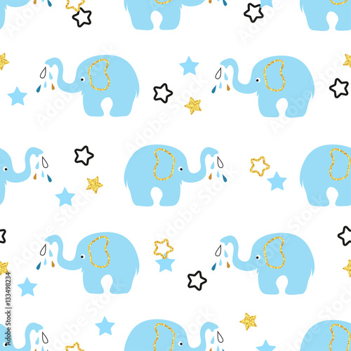 Fotofirana Cute blue elephants seamless pattern. Vector kids background.