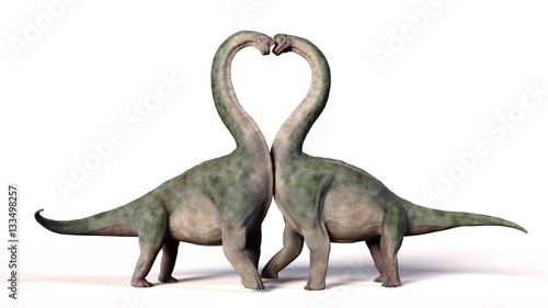 Brachiosaurus couple in love, forming a heart shape