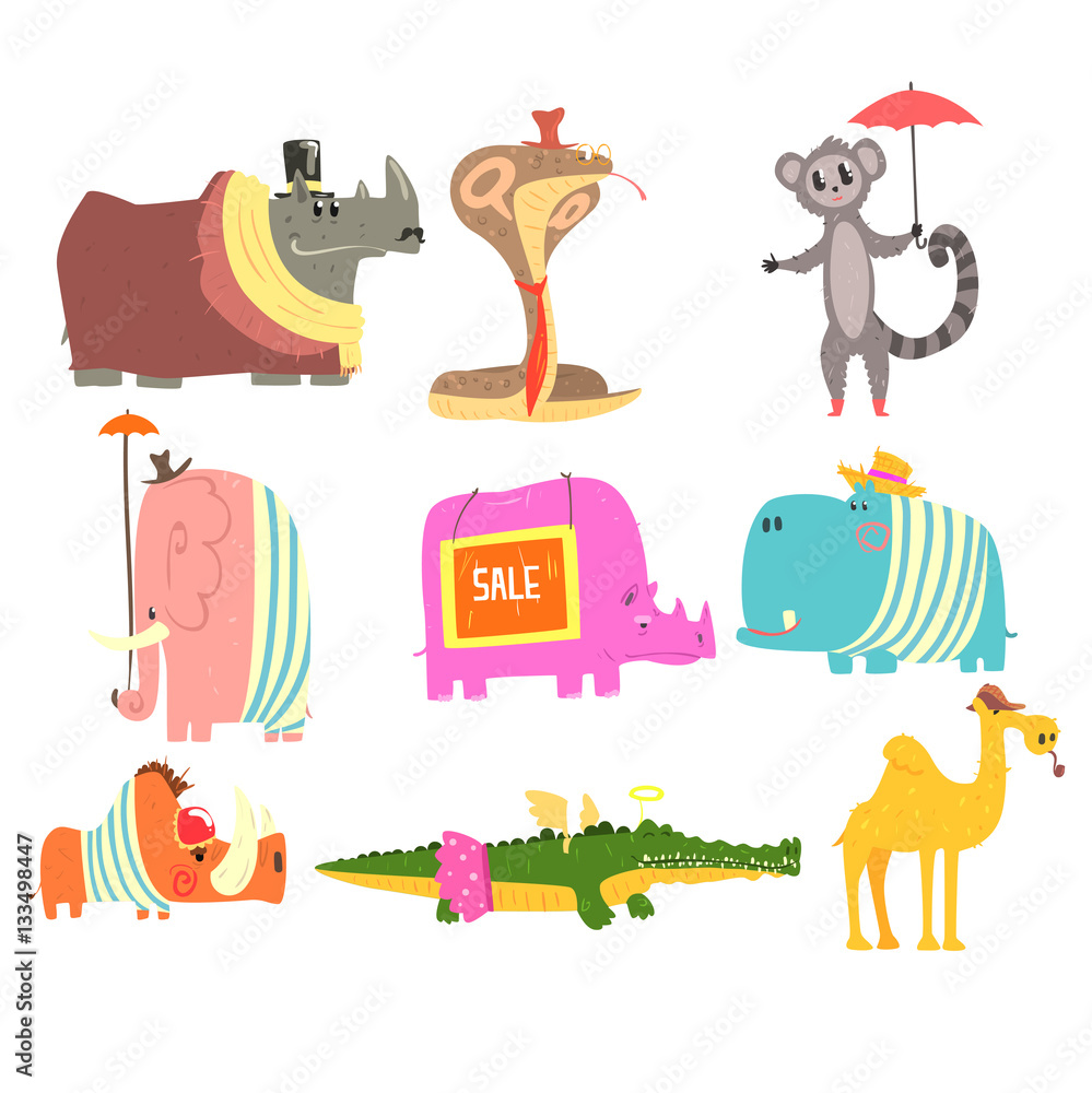 African Animals With Human Attributes And Clothing Collection Of Comic ...