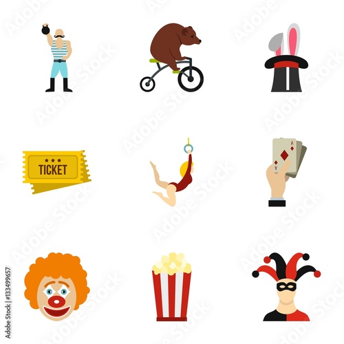 Circus chapiteau icons set, flat style