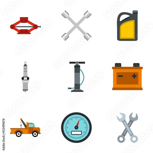 Car repairs icons set, flat style