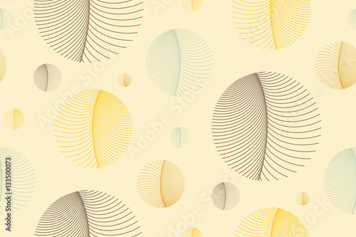 seamless tile with floating round feathers in soft ivory, brown, and blue