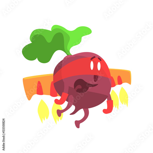 Beetroot WIth Jet Wing In Mask, Part Of Vegetables In Fantasy Disguises Series Of Cartoon Silly Characters