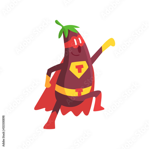 Eggplant In Superhero Costume, Part Of Vegetables In Fantasy Disguises Series Of Cartoon Silly Characters
