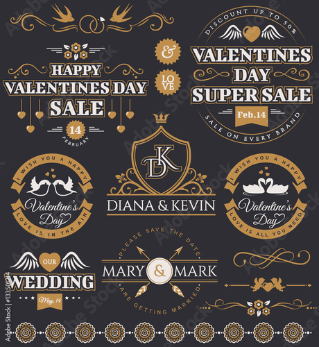 Valentine's Day and wedding design elements.