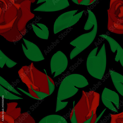 Seamless pattern of peonies on a black background