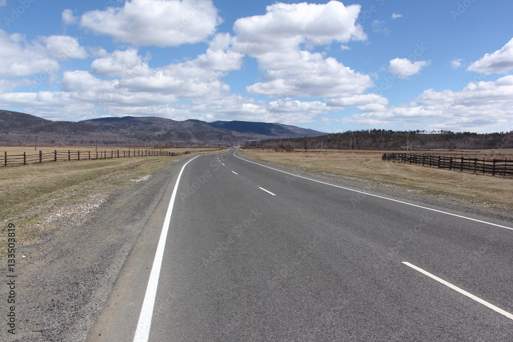 The highway among mountains in the spring, Buryatia, Siberia, Ru