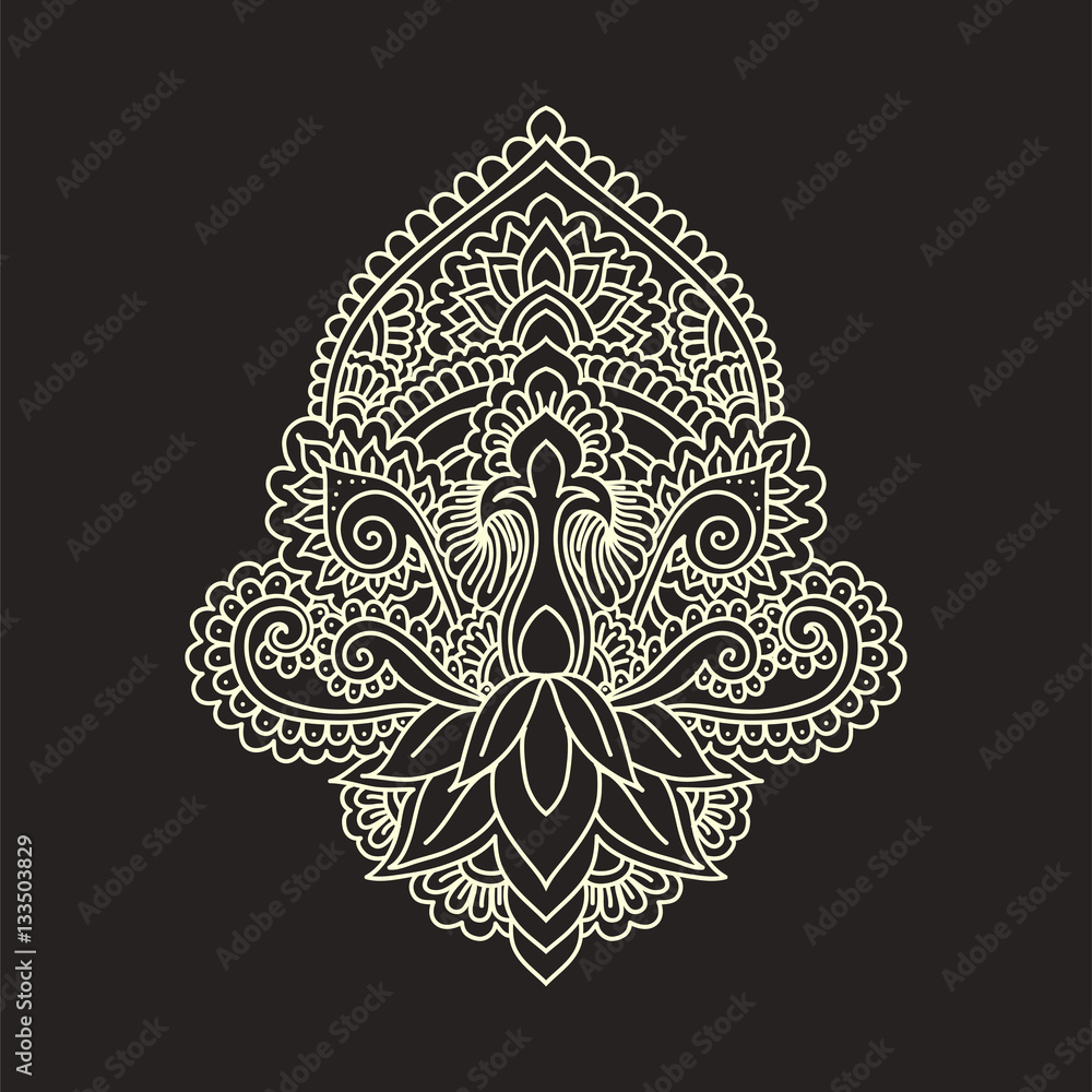 Vector ornamental Lotus flower, ethnic art, patterned Indian paisley. Hand drawn illustration. Vector ornamental Lotus flower, ethnic art, patterned Indian paisley. Hand drawn illustration.