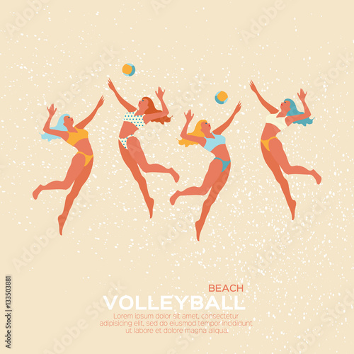 Beach Volleyball. Sport game. Funny young woman with ball.