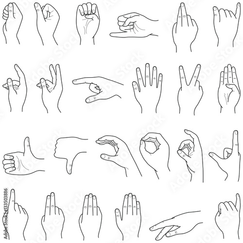 Hand collection - vector line illustration